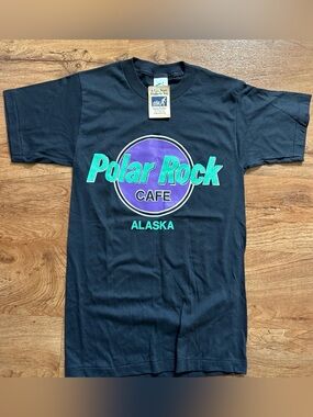 Deadstock Polar Rock Cafe Alaska Graphic Tee - Black with Teal & Purple Logo